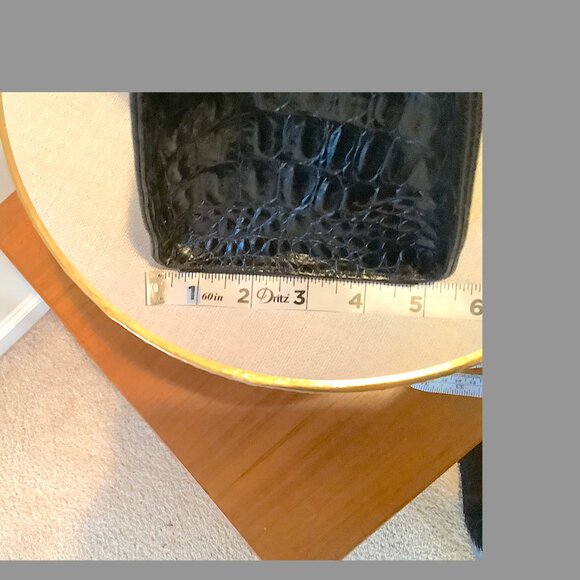 Ann Taylor Black embossed  crocodile  leather  top handle, framed satchel bag - Picture 9 of 13